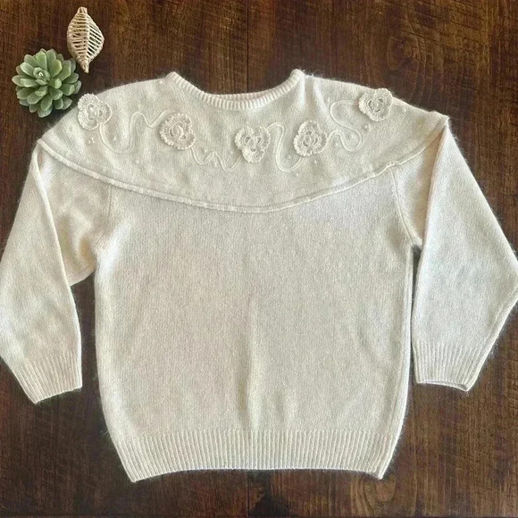 All Points Sweaters - All Points | Vintage Silk/Angora/Lambswool Blend Crewneck Embellished Sweater